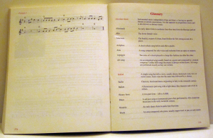 Sample of text layout including a Glossary of Terms by Playright Music Ltd.